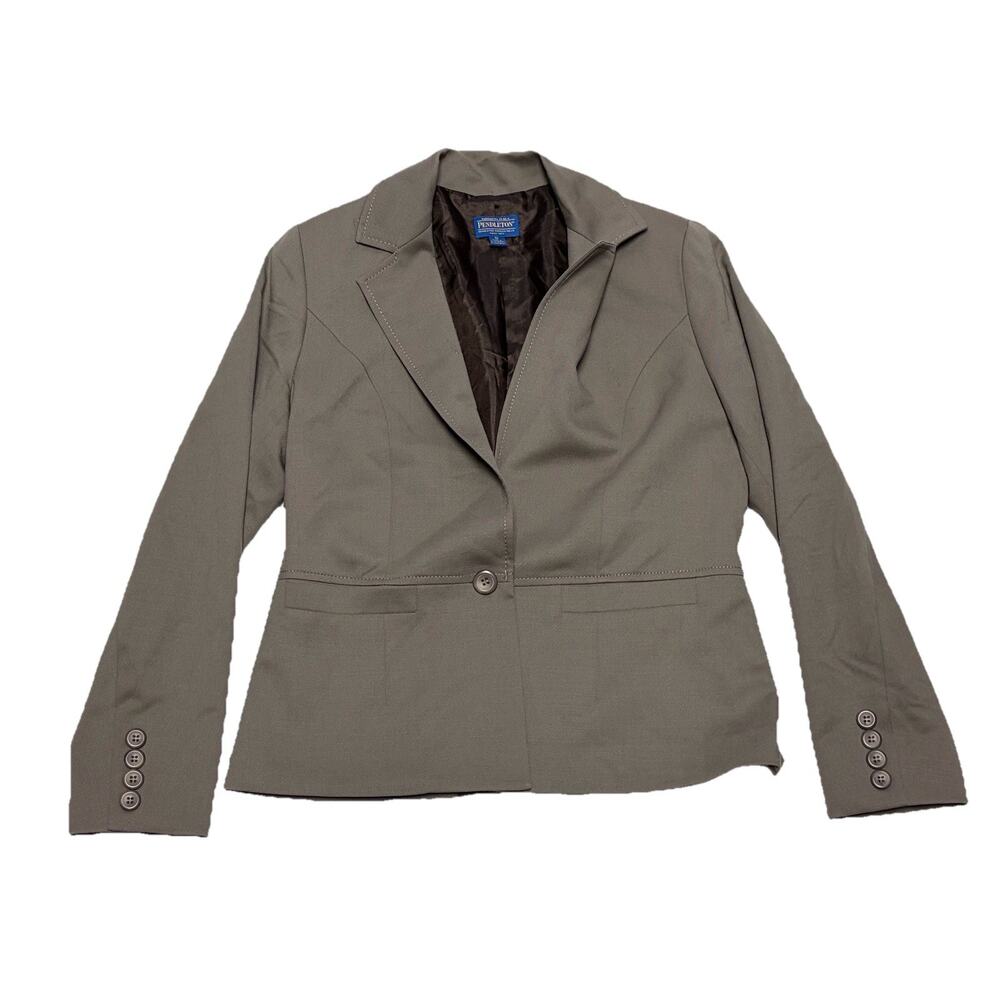 Pendleton Button Taupe Blazer Coat Jacket Size 10 READ